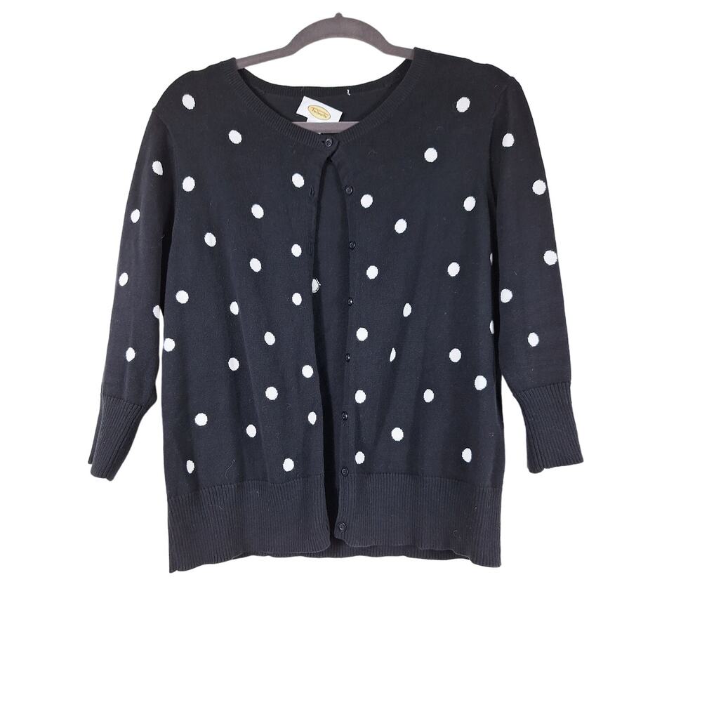 Talbot women's sweater large black with white Polk a dots